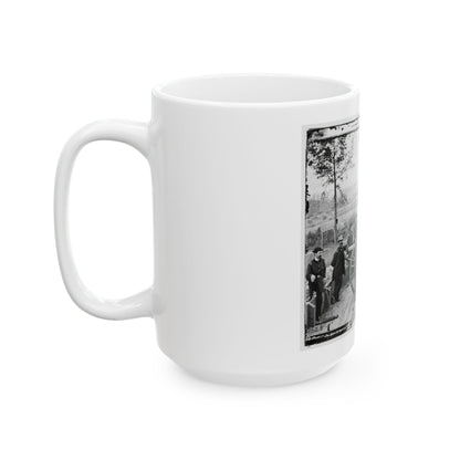 Atlanta, Ga. Gen. William T. Sherman, Leaning On Breach Of Gun, And Staff At Federal Fort No. 7 (U.S. Civil War) White Coffee Mug