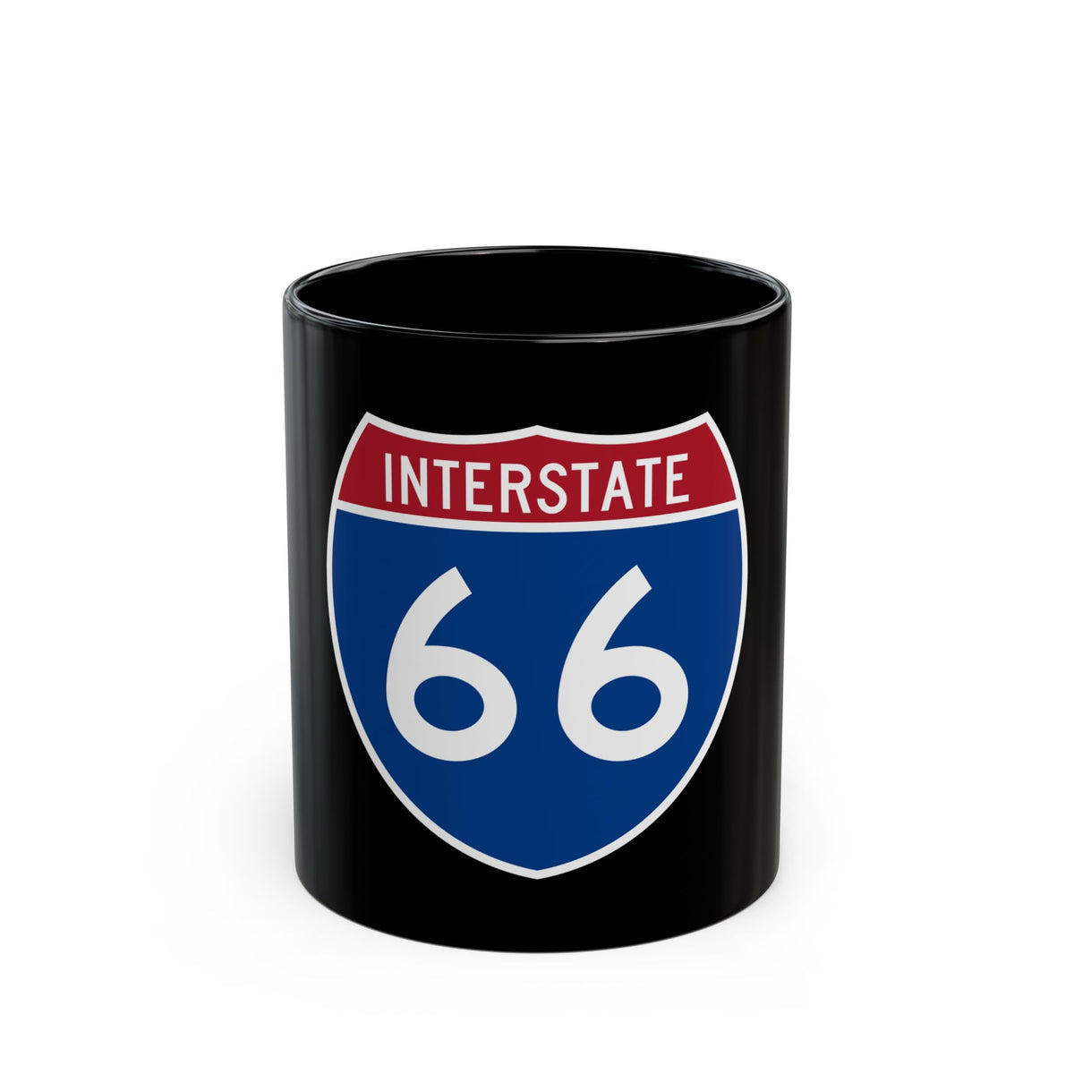 Flat vector Interstate 66 highway sign: red INTERSTATE header, white route number 66 on a navy field.