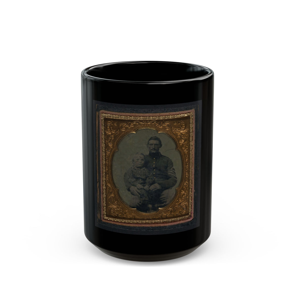 Unidentified Soldier In Union First Sergeant's Uniform With Small Child On Lap (U.S. Civil War) Black Coffee Mug