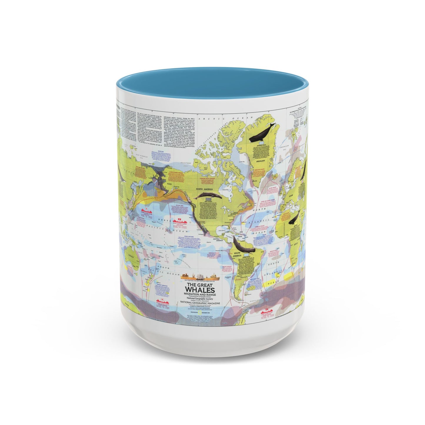 Great Whales, Migration and Range (1976) (Map) Accent Coffee Mug