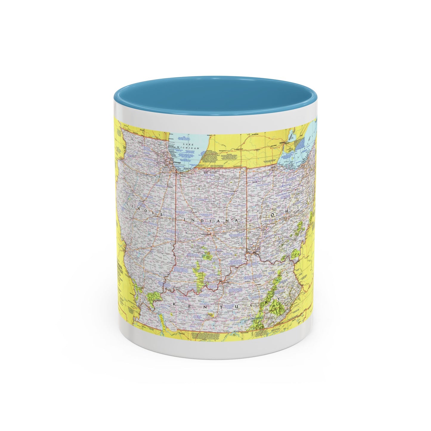 USA - Illinois, Indiana, Ohio, Kentucky 1 (1977) (Map) Accent Coffee Mug