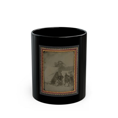 Seven Unidentified Soldiers In Union Uniforms With Drum And Stacked Rifles In Front Of Tent (U.S. Civil War) Black Coffee Mug