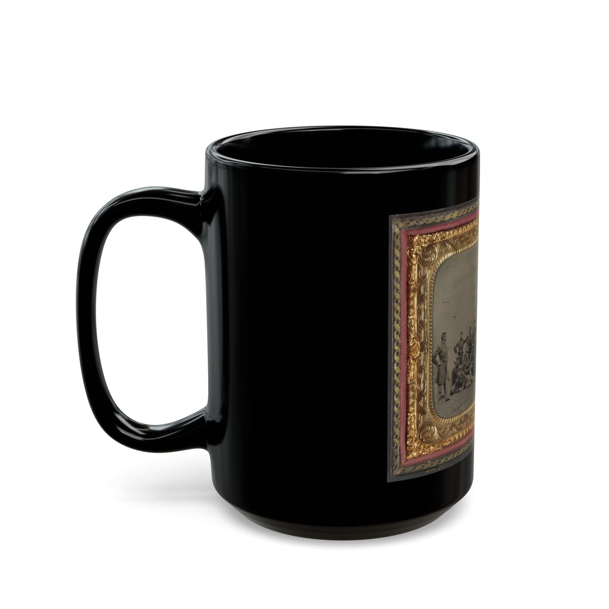 Group Of 26 Unidentified Soldiers In Union Uniforms With Stacked Bayoneted Muskets In Front Of Tree (U.S. Civil War) Black Coffee Mug