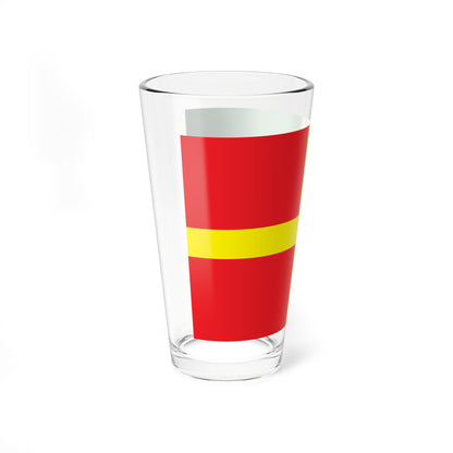 Flag of Romanivskiy Raion in Zhytomyr Oblast (Ukraine) Pint Glass 16oz