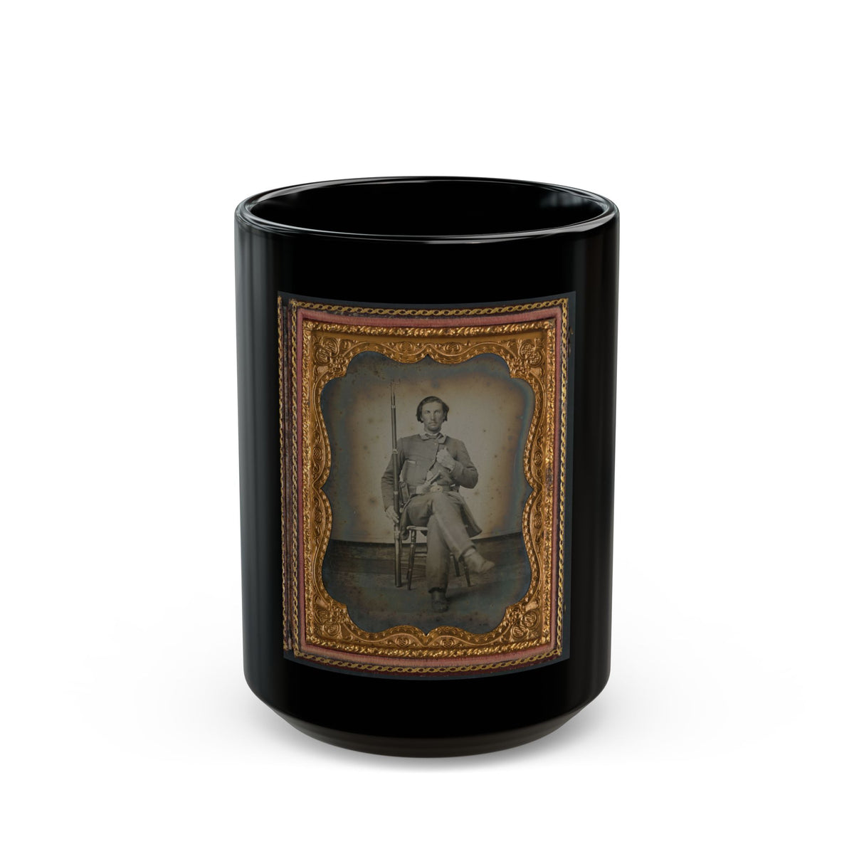 Unidentified Soldier In Confederate Uniform With Musket And Knife (U.S. Civil War) Black Coffee Mug