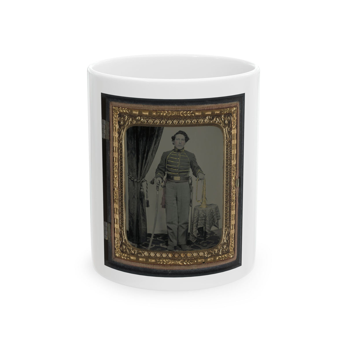 Unidentified Cavalry Soldier In Union Uniform With Bugle And Sword (U.S. Civil War) White Coffee Mug