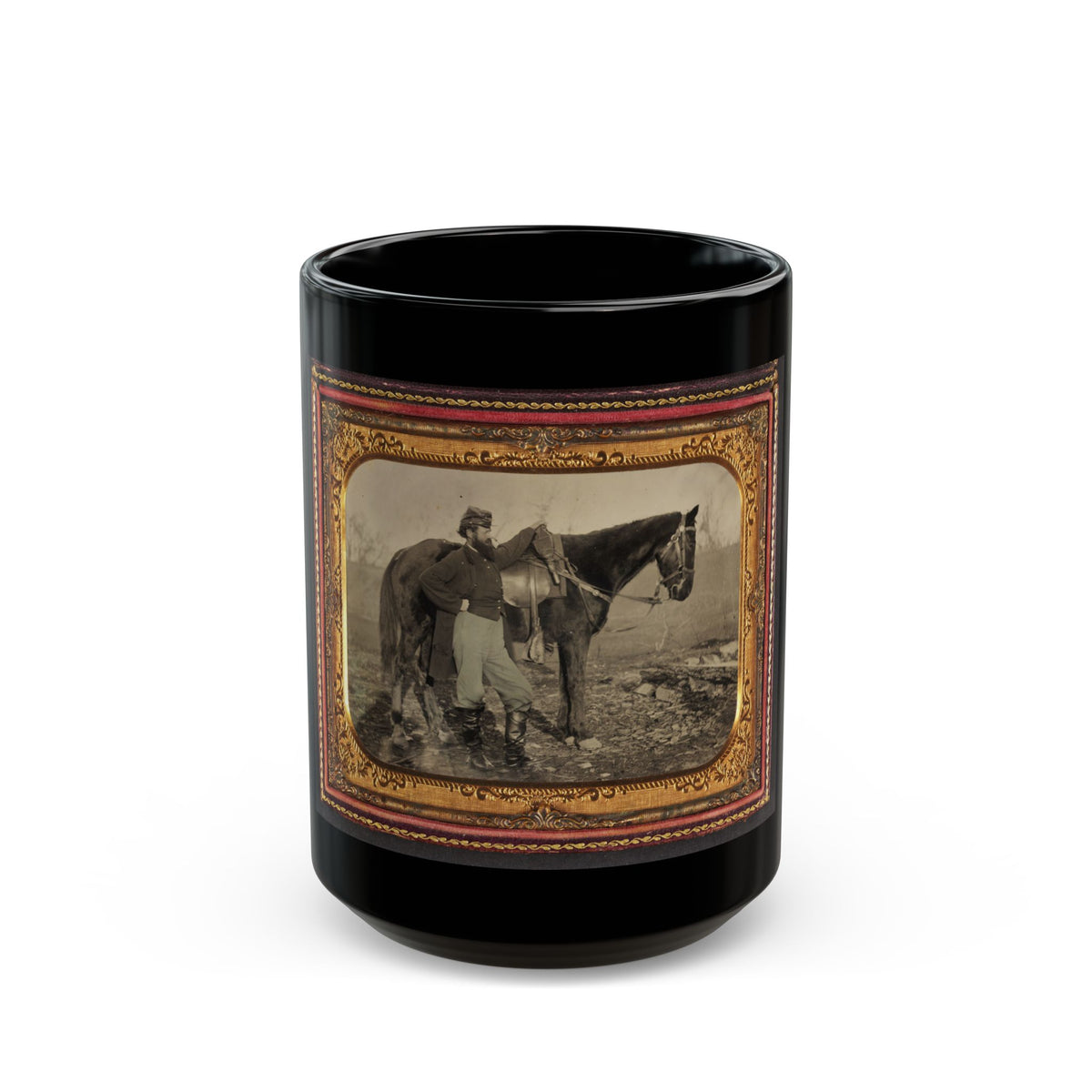 John E. Cummins Of The 50th, 99th, And 185th Ohio Infantry Regiments In Union Uniform Next To A Horse (U.S. Civil War) Black Coffee Mug