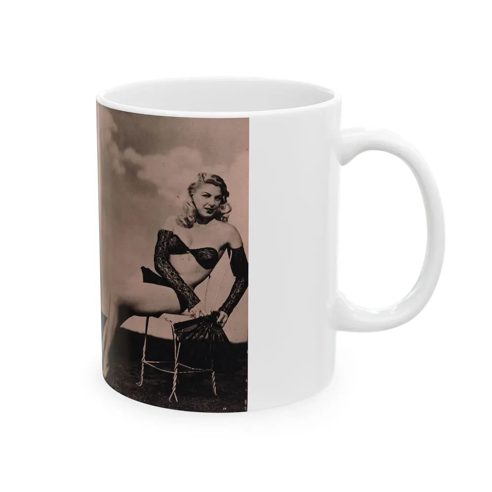 Barbara Nichols #429 - 2 Pages, 3 B&W Photos & Caption from Cover Girl Models Mag. Nov. '49 (Vintage Female Icon) White Coffee Mug-Go Mug Yourself