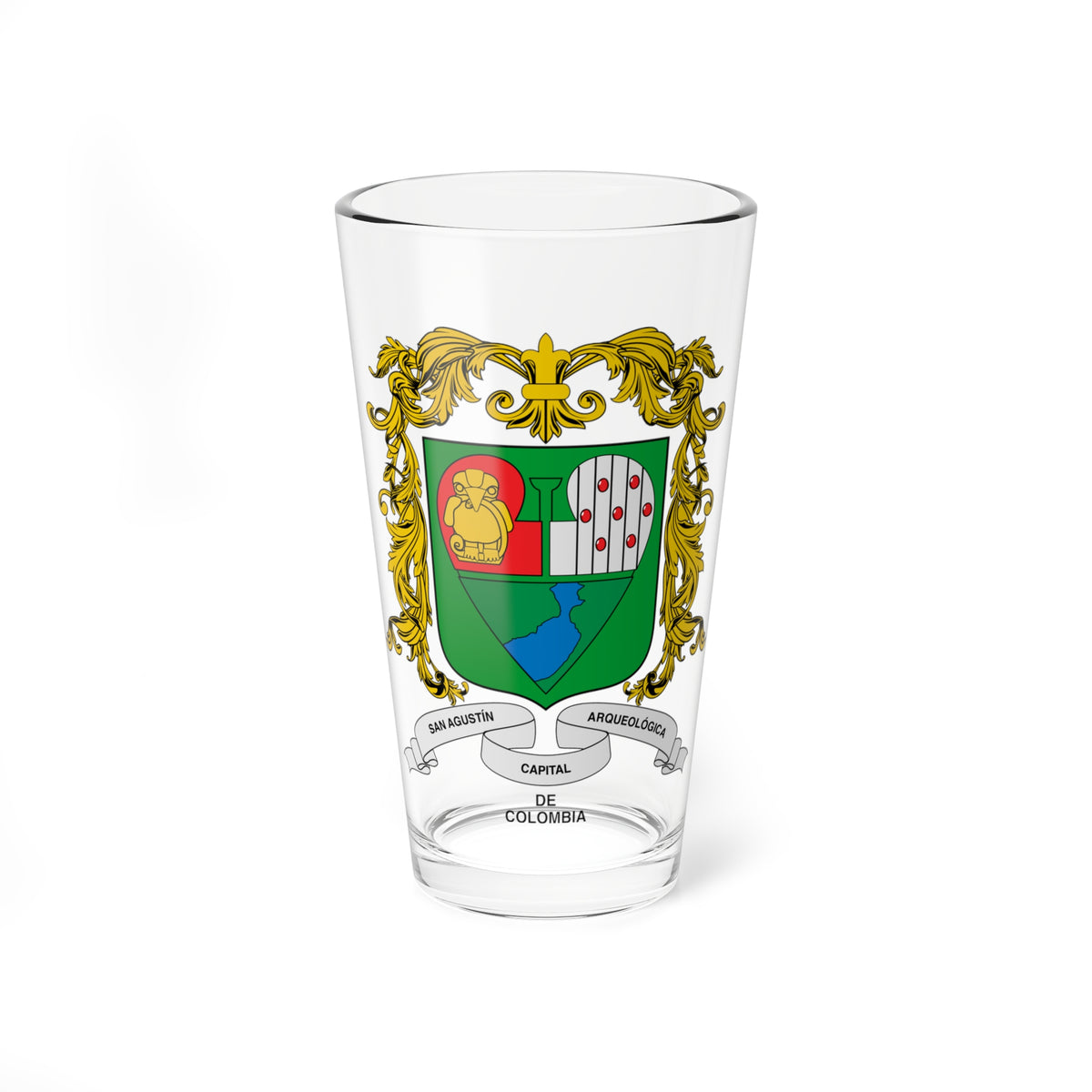 Heraldica Escudo de San Agustin Huila (Colombia) (Coat of Arms) Pint Glass 16oz