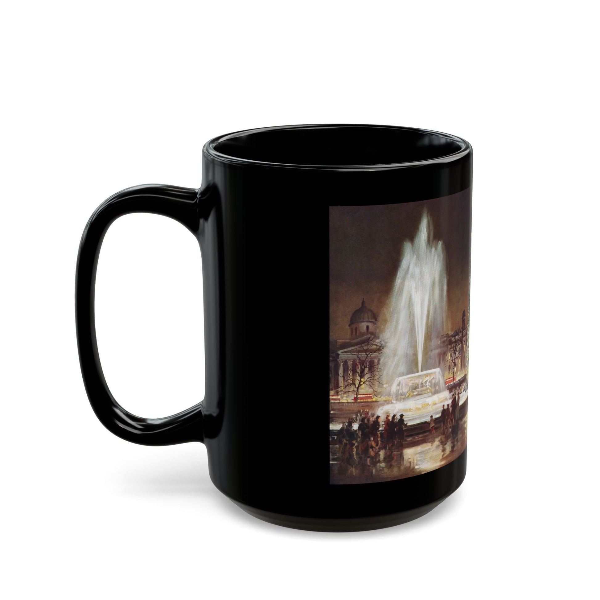 Christmas Eve At Trafalgar Square, Holly Leaves magazine, 1950 - Black Coffee Mug-Go Mug Yourself