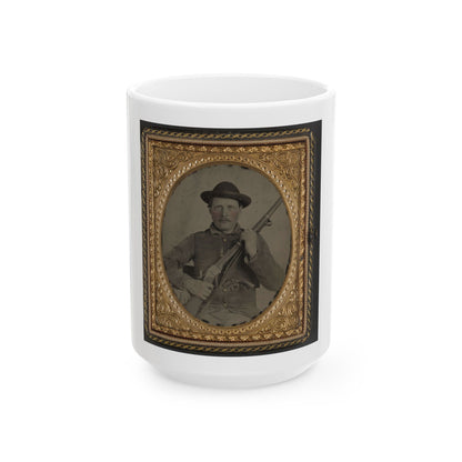 Unidentified Soldier In Confederate Uniform With Berdan's Sharps Rifle And Colt 1862 Police Model Pistol (U.S. Civil War) White Coffee Mug