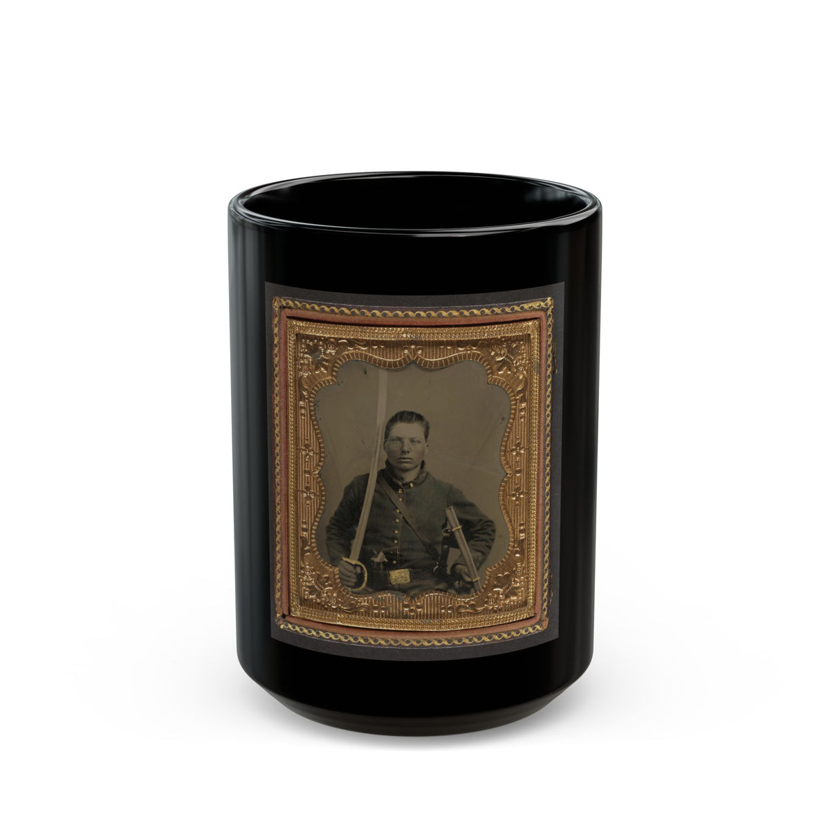 Elias Teeple In Union Uniform With Saber And Smith And Wesson Revolver (U.S. Civil War) Black Coffee Mug