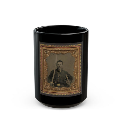 Elias Teeple In Union Uniform With Saber And Smith And Wesson Revolver (U.S. Civil War) Black Coffee Mug