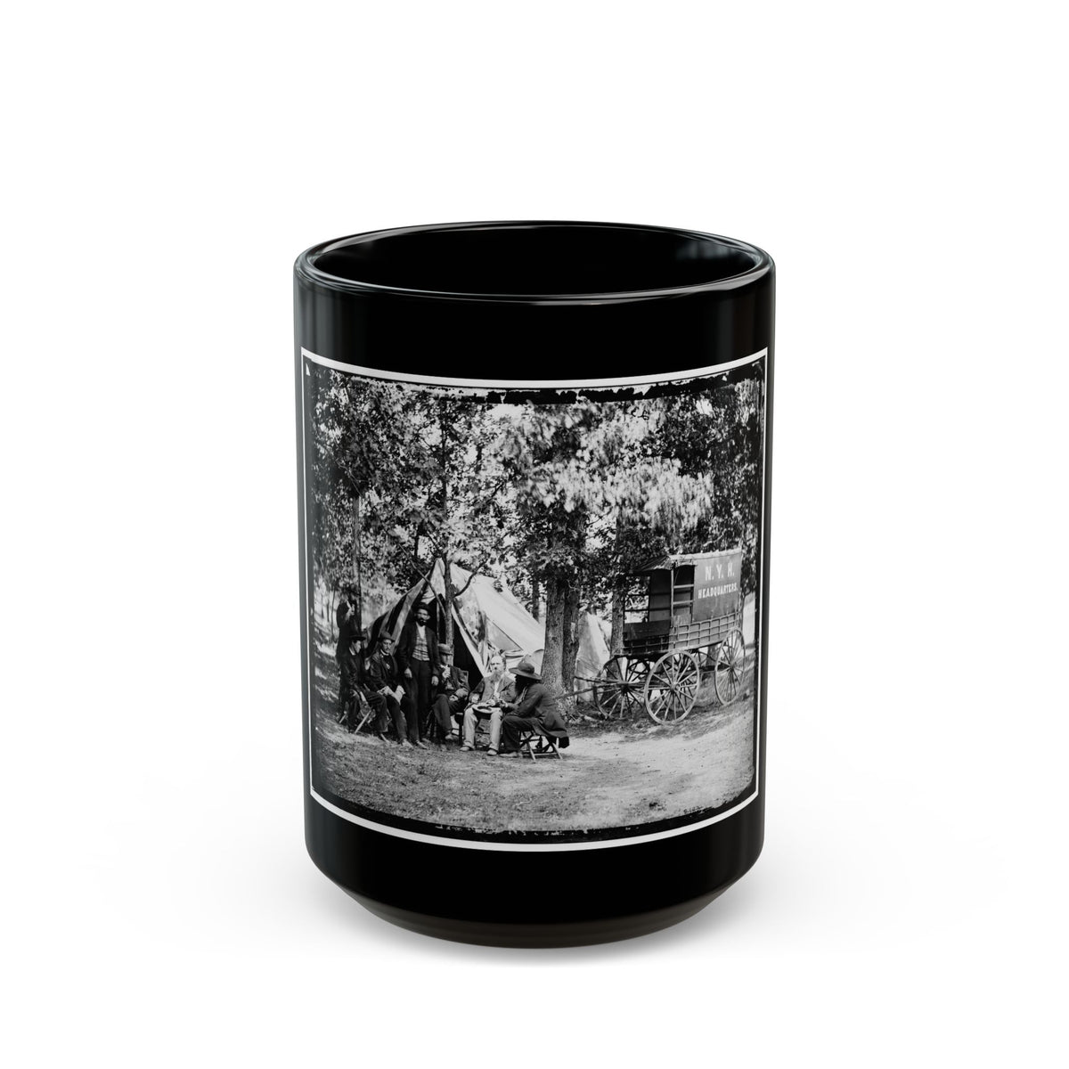 Bealeton, Va. Group At Tent And Wagon Of The New York Herald (U.S. Civil War) Black Coffee Mug