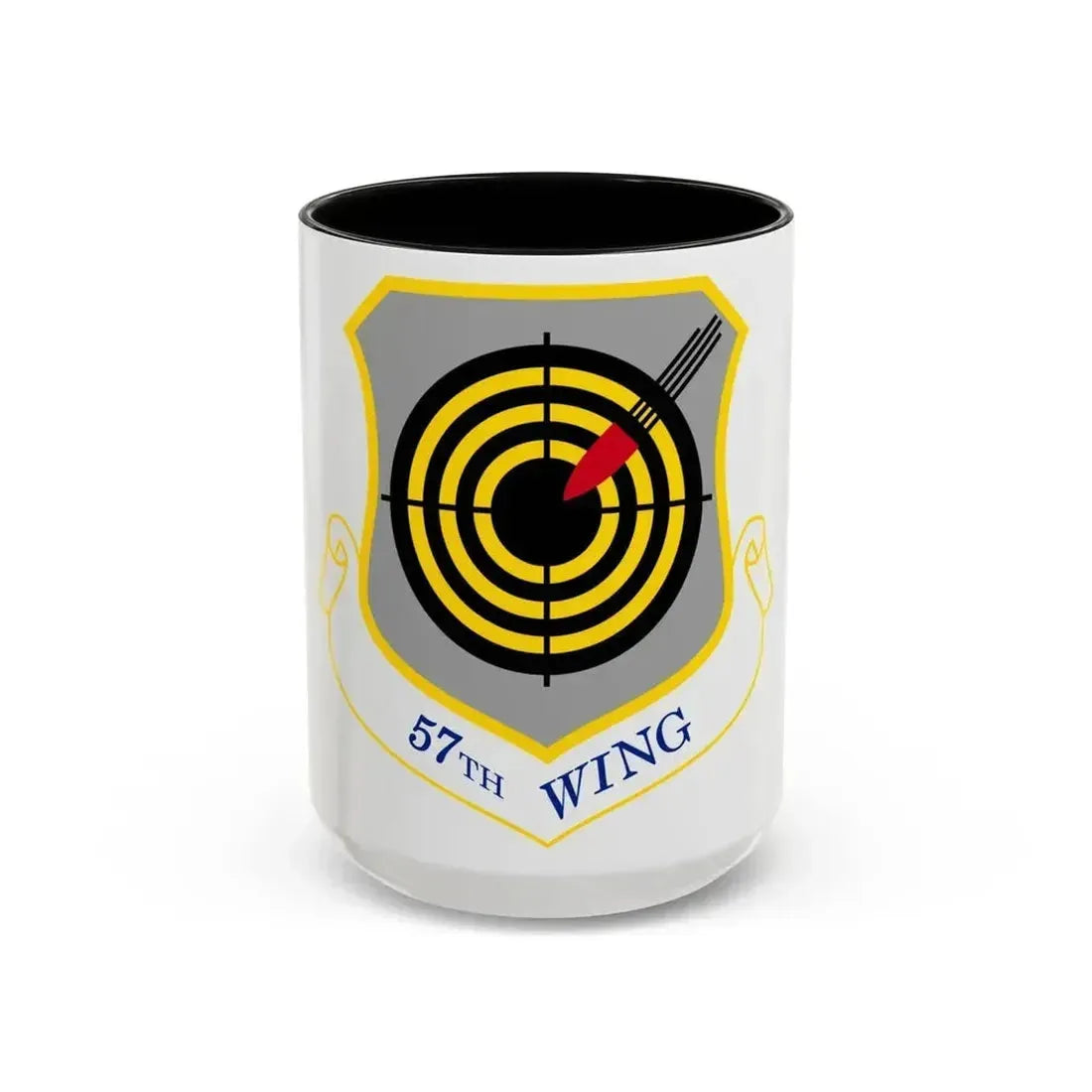 1058px USAF 57th Wing shield (U.S. Air Force) Accent Coffee Mug 15oz Black - Go Mug Yourself