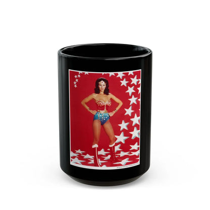 Lynda Carter #200 - Wonder Woman Photo 1 (Vintage Female Icon) Black Coffee Mug-15oz-Go Mug Yourself