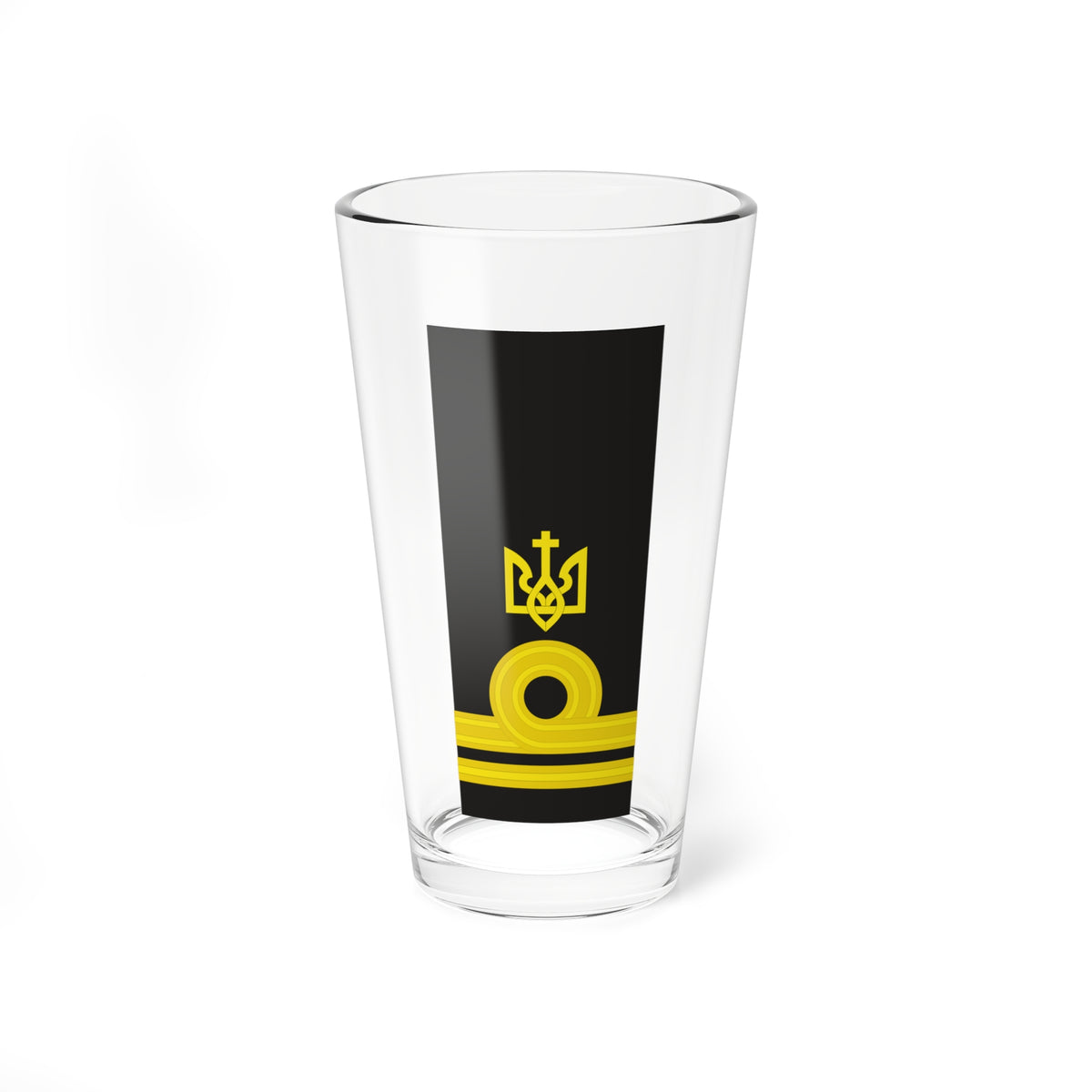 Yellow trident emblem above a gold ring and stacked gold bars on a plain charcoal background.