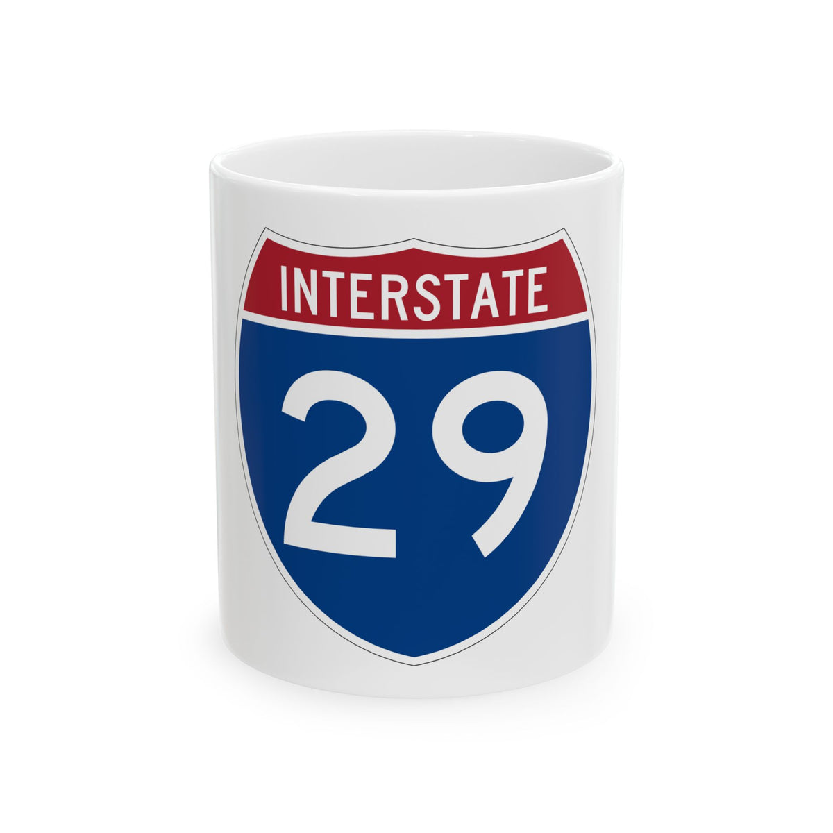 Blue Interstate 29 route marker with INTERSTATE across a red top band and bold white numerals beneath.