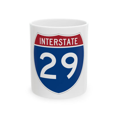 Blue Interstate 29 route marker with INTERSTATE across a red top band and bold white numerals beneath.