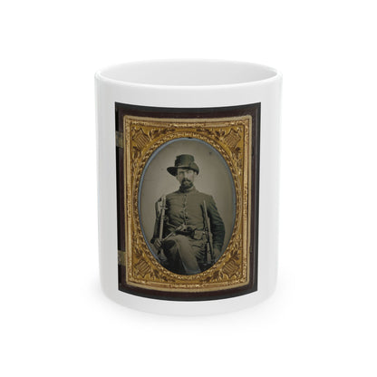 Unidentified Soldier In Union Cavalry Uniform With Cavalry Sword, Colt Army Revolver, And Carbine (U.S. Civil War) White Coffee Mug