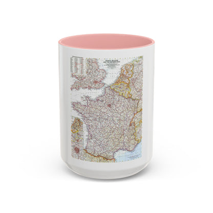 France, Belgium, and the Netherlands (1960) (Map) Accent Coffee Mug