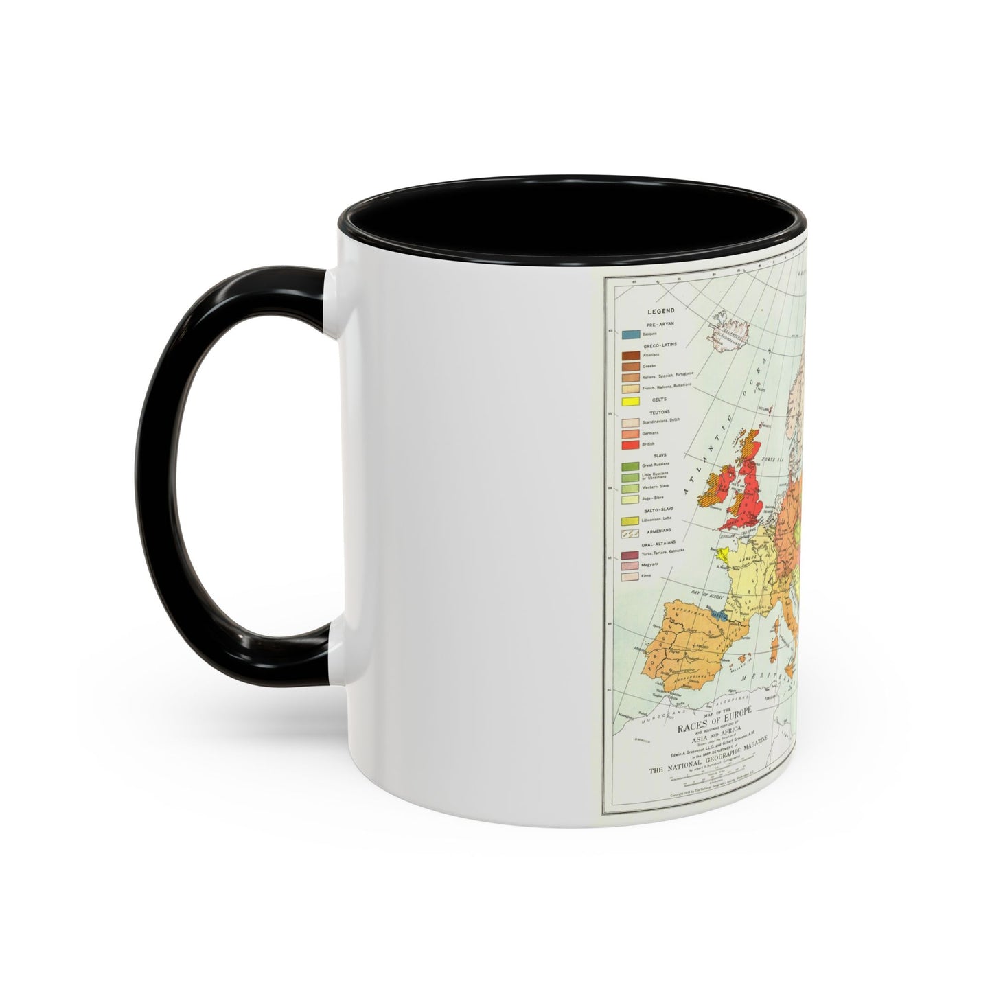 Europe & Adjoining Asia & Africa - The Races of (1919) (Map) Accent Coffee Mug