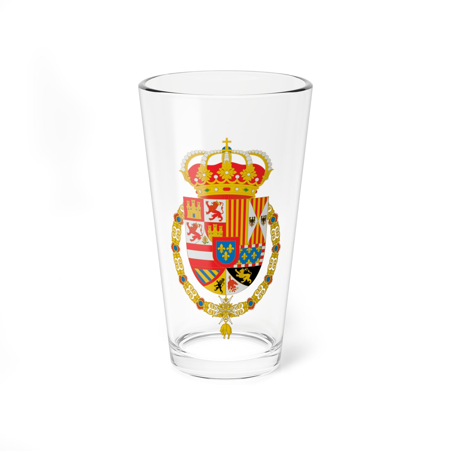 Escudo de Armas de Felipe V con Toison y Cruz Espiritu Santo (Spain) (Coat of Arms) Pint Glass 16oz