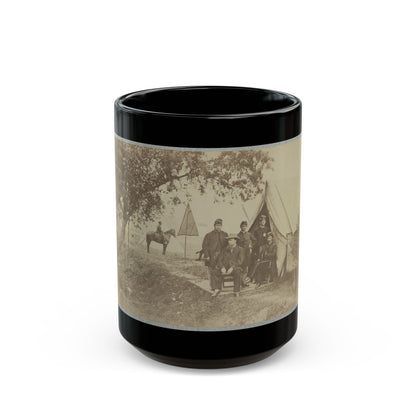 Group Of Five Officers Outside A Tent With A Man Sitting On A Horse In The Background (U.S. Civil War) Black Coffee Mug