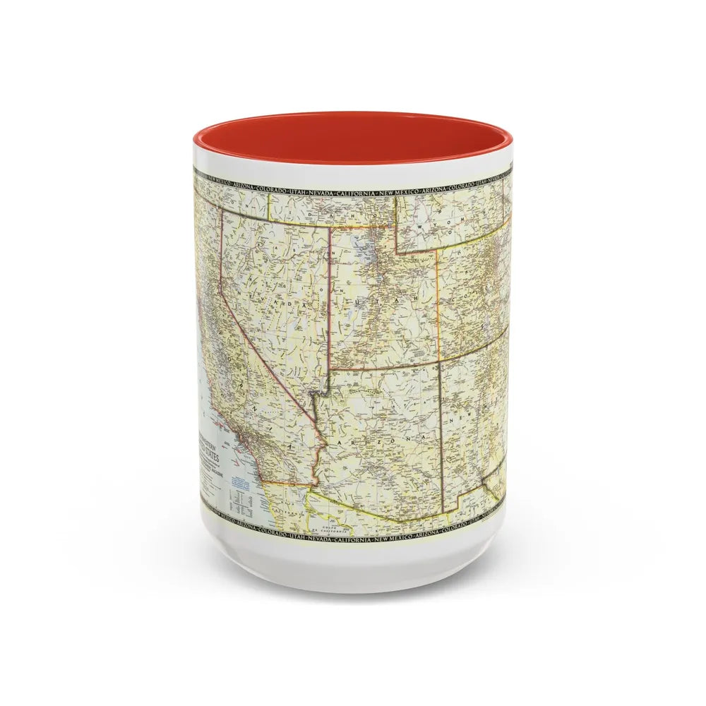 USA - Southwestern (1948) (Map) Accent Coffee Mug-15oz-Red-Go Mug Yourself