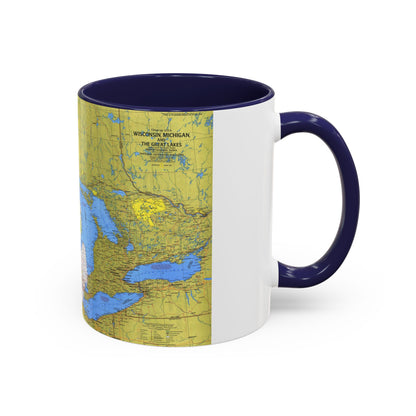 USA - Wisconsin, Michigan ,Great Lakes 1 (1973) (Map) Accent Coffee Mug