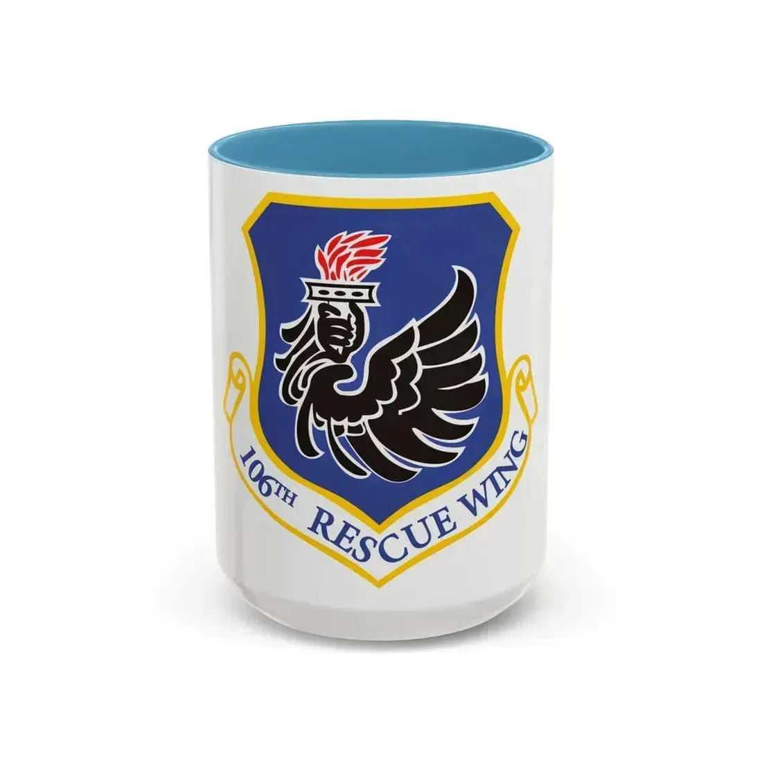 106th Rescue Wing logo 2 (U.S. Air Force) Accent Coffee Mug 15oz Light Blue - Go Mug Yourself