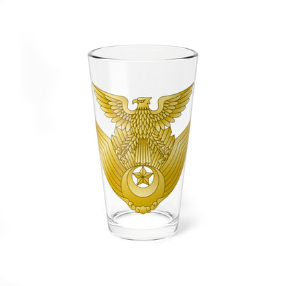 Gold eagle with spread wings and rays above a crescent moon and five-pointed star on a white background.