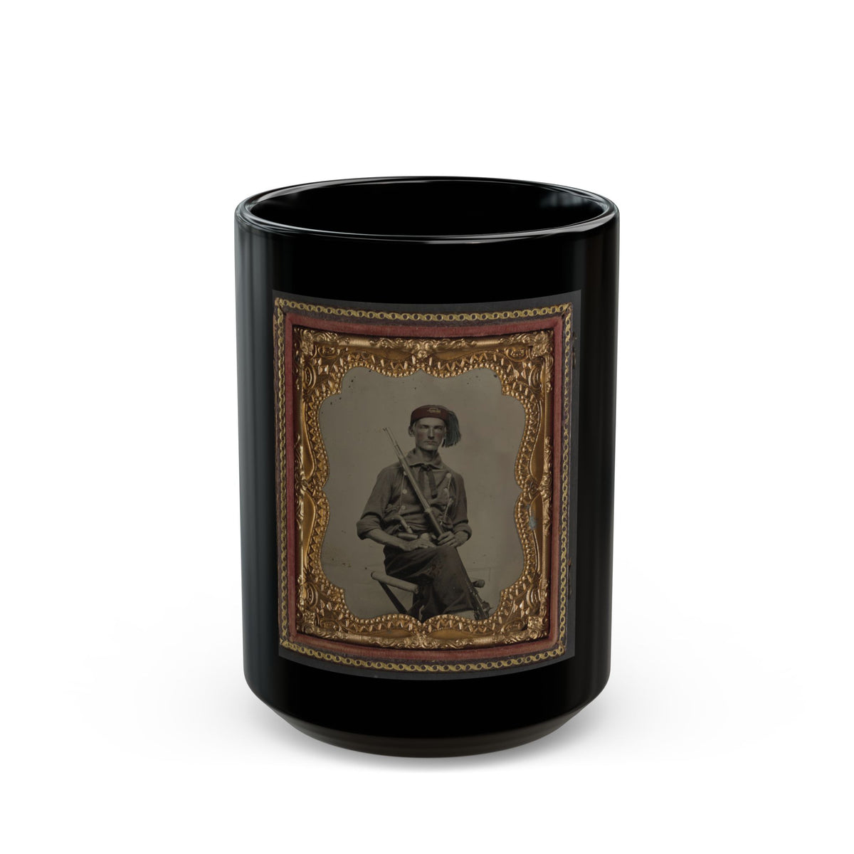 Unidentified Soldier In Union Uniform And Fez With Model 1855 Rifle Musket And Pepperbox Revolver (U.S. Civil War) Black Coffee Mug