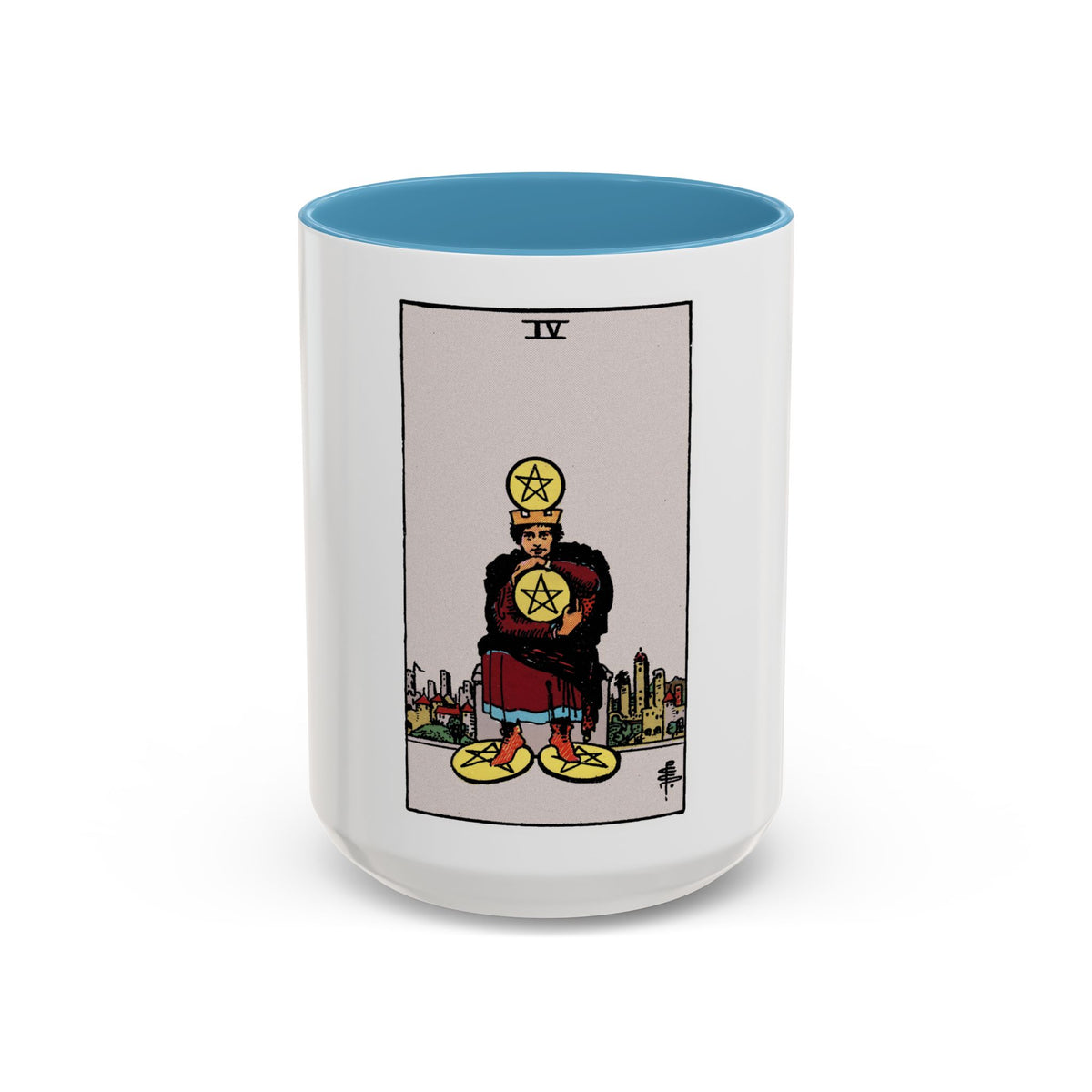 The 4 of Pentacles (Tarot Card) Accent Coffee Mug
