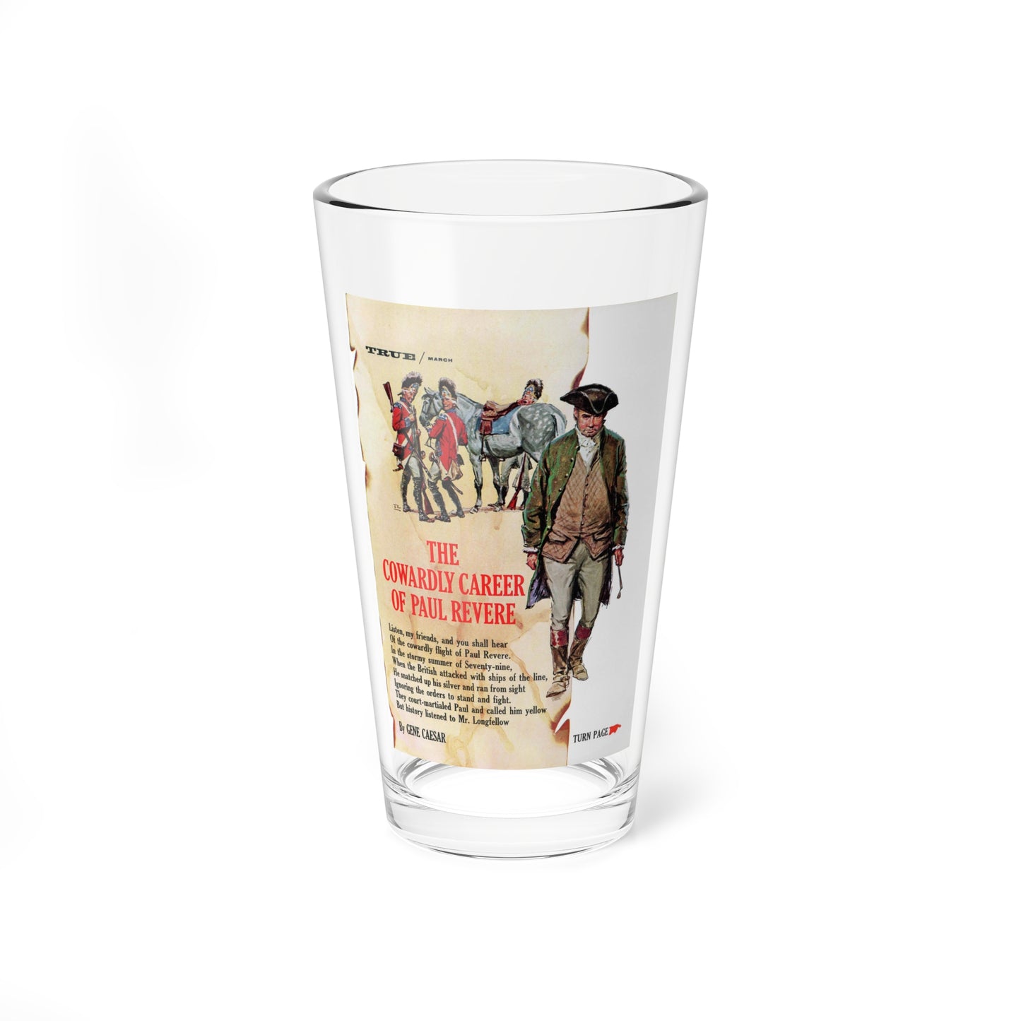 The Cowardly Career of Paul Revere (1), True magazine, March 1962 (Magazine Illustration) Pint Glass 16oz