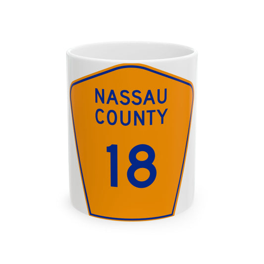 Nassau County 18 NY (New York) (Road Sign) White Coffee Mug
