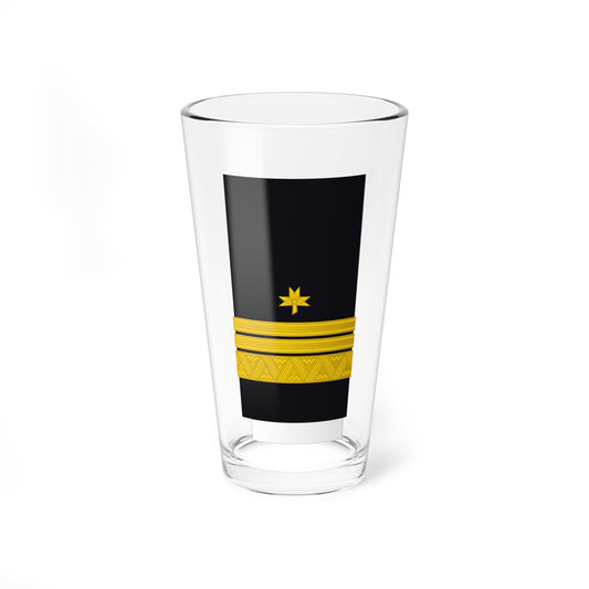 Flat vector navy naval shoulder board with two thin stripes, a wide chevron-patterned band and a gold star.