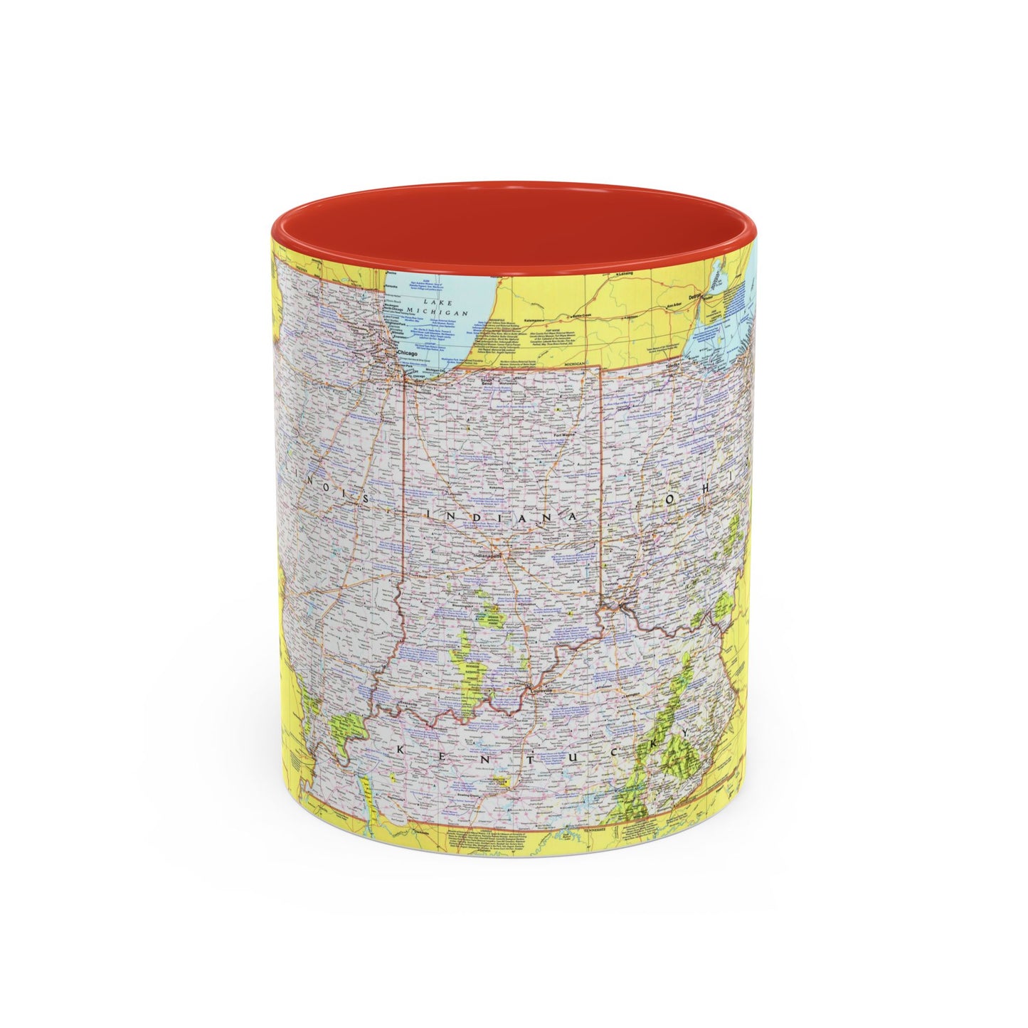 USA - Illinois, Indiana, Ohio, Kentucky 1 (1977) (Map) Accent Coffee Mug