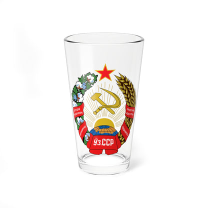 Emblem of the Uzbek SSR (Soviet Union) (Coat of Arms) Pint Glass 16oz
