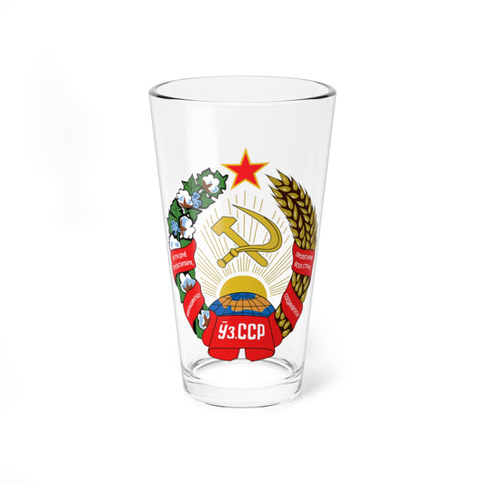 Emblem of the Uzbek SSR (Soviet Union) (Coat of Arms) Pint Glass 16oz