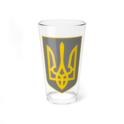Yellow-outlined trident crest centred on a soft grey heraldic shield with a thin gold border, in flat vector style.