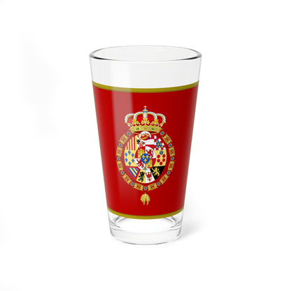 Red field with gold border framing a quartered heraldic coat of arms, topped by a crown and a golden fleece pendant.