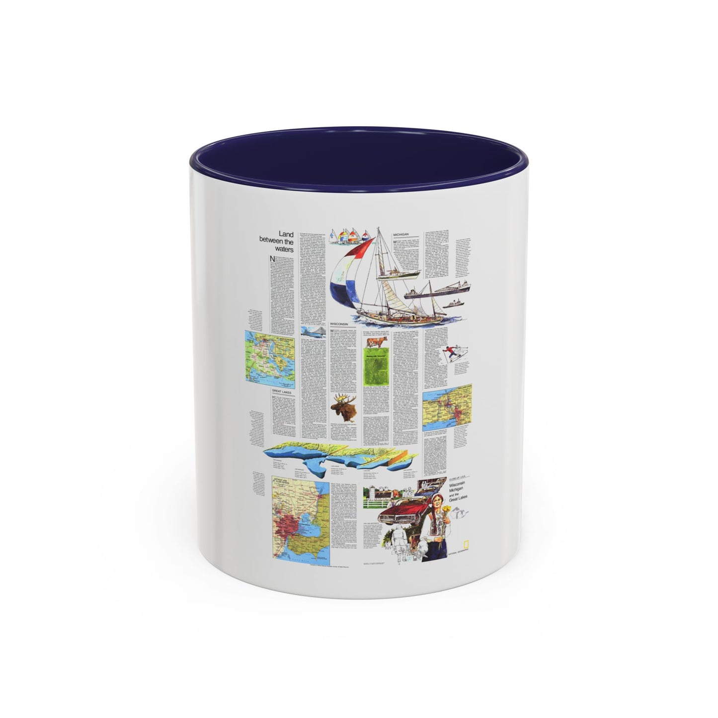 USA - Wisconsin, Michigan ,Great Lakes 2 (1973) (Map) Accent Coffee Mug