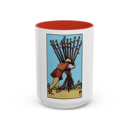 The 10 of Wands (Tarot Card) Accent Coffee Mug-15oz-Red-Go Mug Yourself