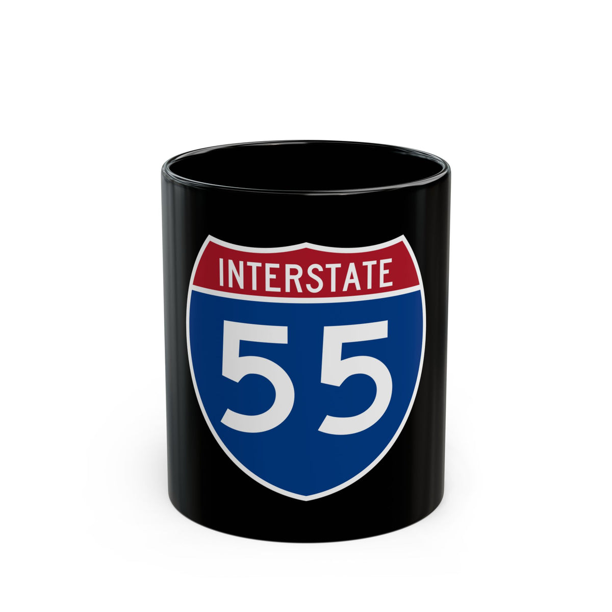 Vector sign for Interstate 55: a navy shield with a red INTERSTATE band and the white number 55 below.