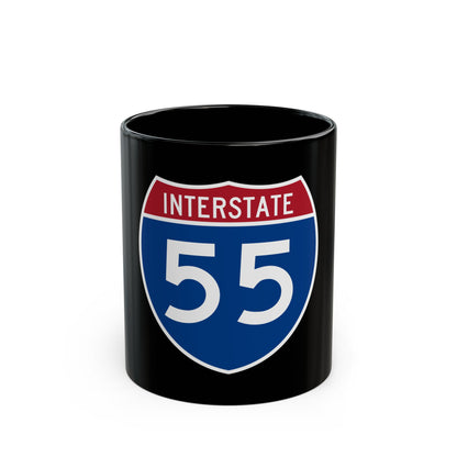 Vector sign for Interstate 55: a navy shield with a red INTERSTATE band and the white number 55 below.