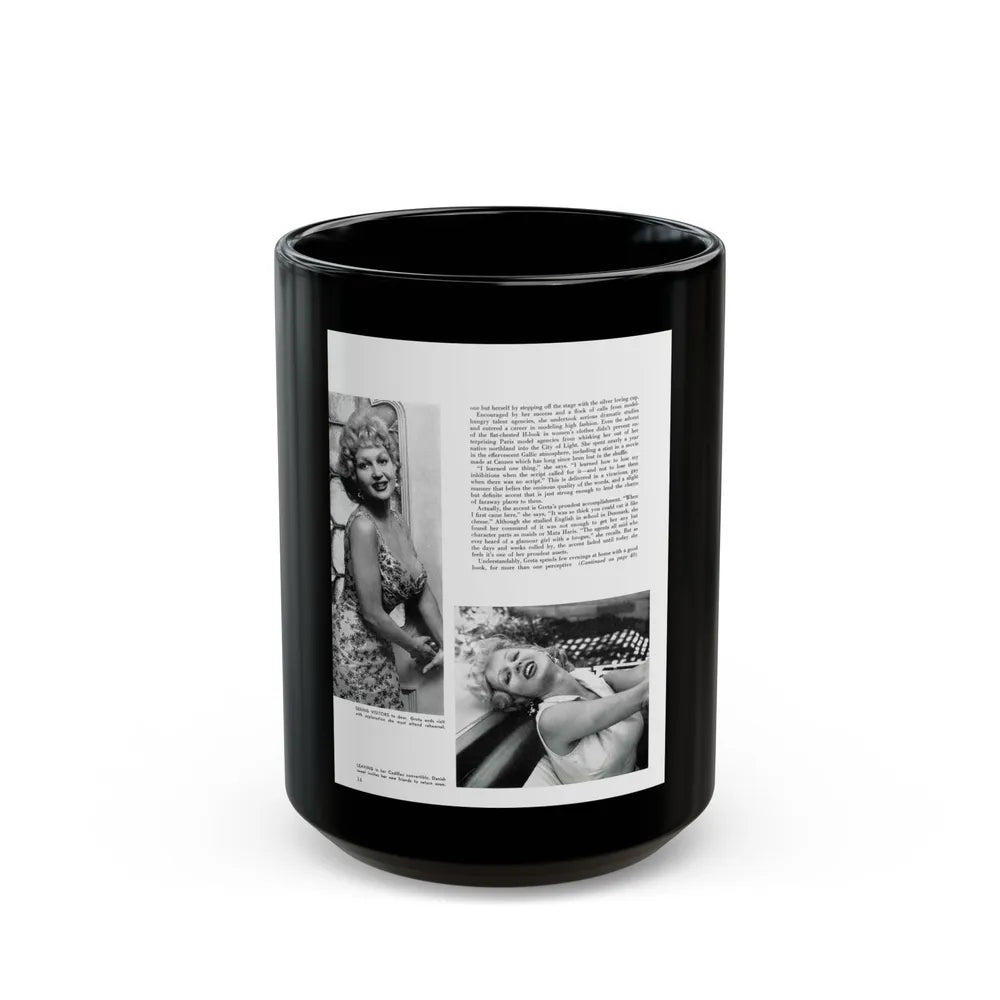 Greta Thyssen #129 - 1 Pages 2 B&W Photos from Modern Man Mag. April '57 (Vintage Female Icon) Black Coffee Mug-15oz-Go Mug Yourself