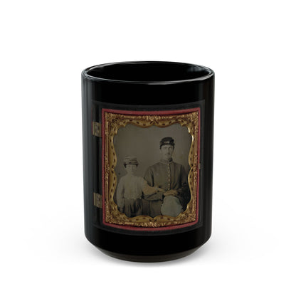 Unidentified Soldier In Union Uniform And Kepi With Unidentified Young Boy, Probably Father And Son (U.S. Civil War) Black Coffee Mug