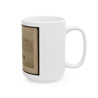 Military Construction In Northern Virginia  Men Sitting In Blanket Boats On The Potomac River (U.S. Civil War) White Coffee Mug