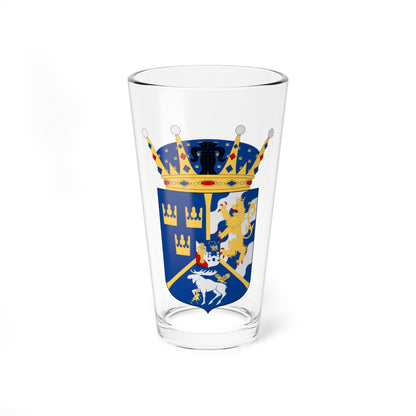 Armorial panel with three gold crowns, a crowned lion on waves, a silver elk and an inset escutcheon below a coronet.